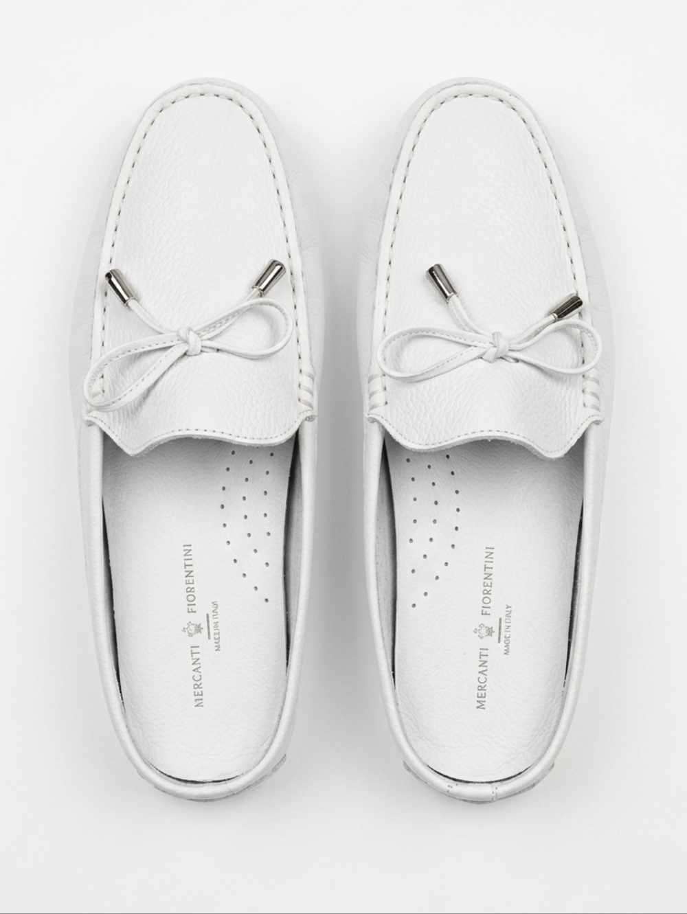 Mercanti Fiorentini Women's Bow White Leather Slide Moccasin Mules 9.5
